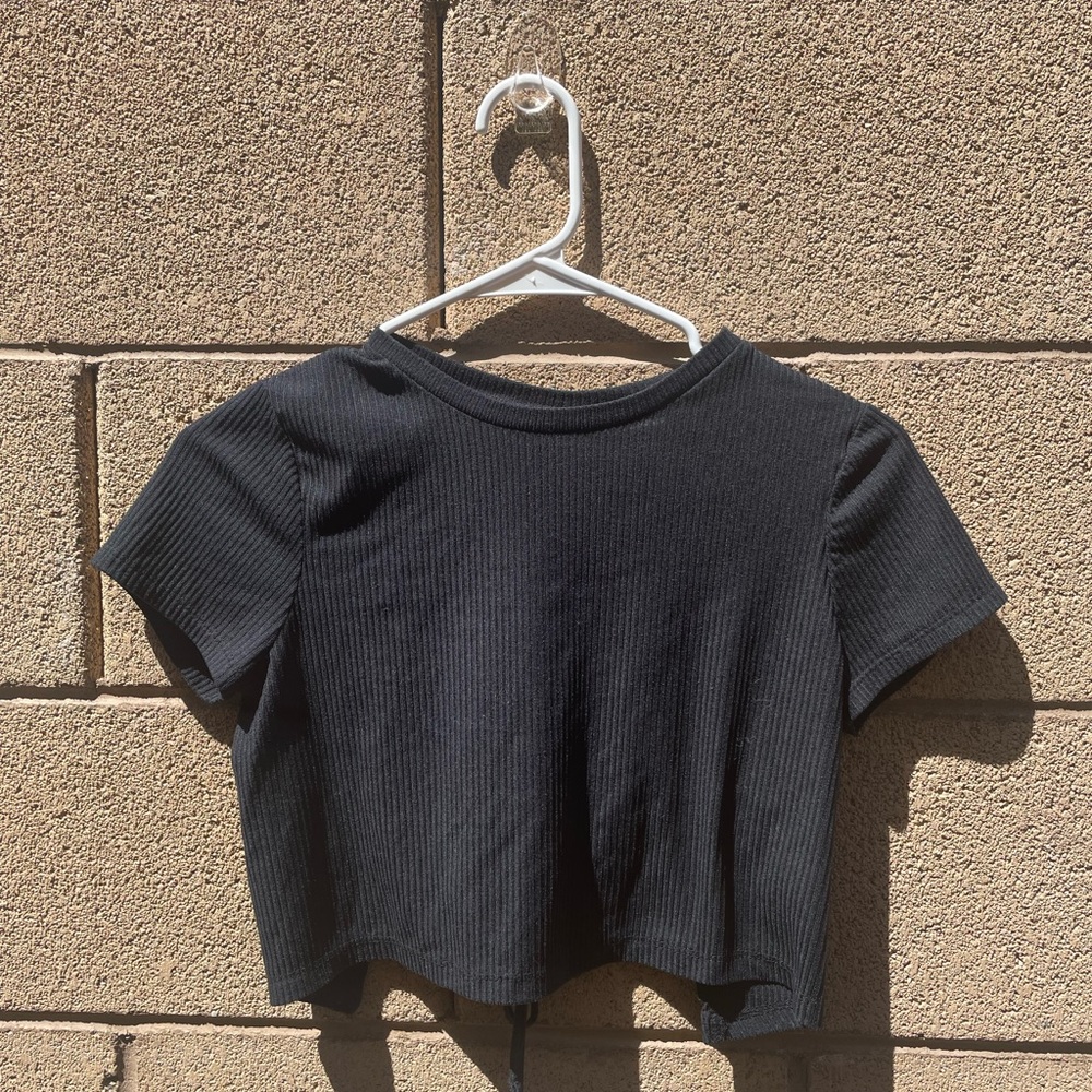 Black Open-Back Crop Top